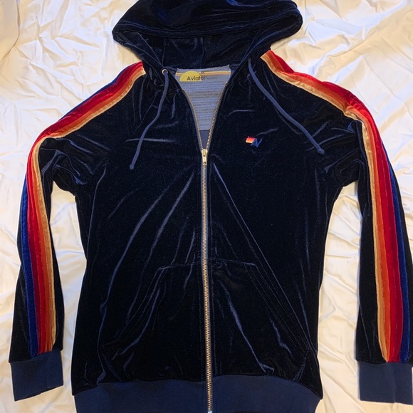 *SOLD* Aviator Nation Velvet Hoodie Navy Medium - Picture 1 of 8